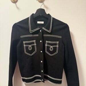 Sandro Black Jacket with White Trim